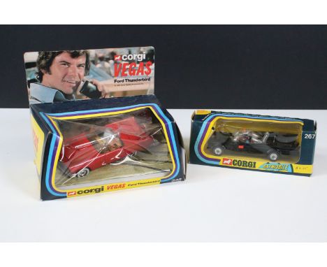 Two boxed Corgi Tv related diecast models featuring 267 Rocket Firing Batmobile with both Batman &amp; Robin figures, with re