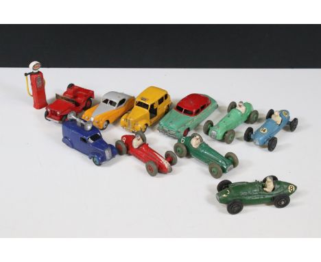 Ten Mid 20th C diecast models to include Dinky 40H Austin Taxi, Dinky Hudson Sedan, Dinky 157 Jaguar, Dinky 23G Cooper Bristo