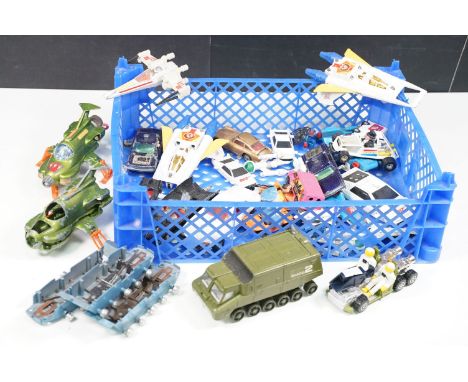 Collection of play worn TV related diecast models to include 2 x Dinky 351 UFO Interceptor, Corgi Penguinmobile, Corgi James 