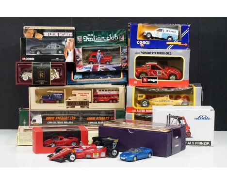 14 Boxed diecast models to include Burago 1/25 Porsche 924 Turbo GR.2, Matchbox Convoy CY-26, Corgi CC82215 The Italian Job, 