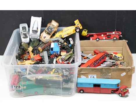 Large collection of Mid 20th C onwards play worn diecast and plastic models to include Corgi, Dinky and Matchbox examples fea