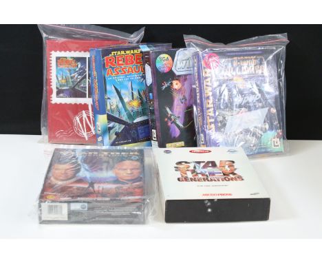 Retro Gaming - Six boxed PC games to include 4 x Star Wars (X Wing, Rebel Assault, X Wing Alliance and White Label Doubles Re