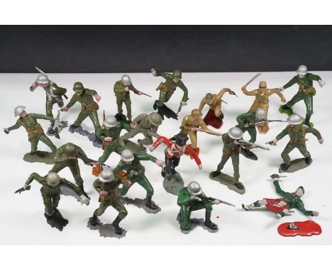 20 Large Louis Marx &amp; Co WW2 British, German, Scottish and Gurkha soldiers, in gd-vg condition