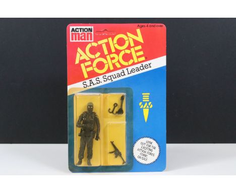 Action Force - Carded Palitoy Action Man Action Force SAS Squad Leader figure, 33 back, punched but with piece still intact, 