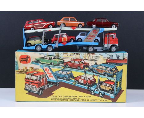 Boxed Corgi Gift Set 41 Corgi Car Transporter And 6 Cars (Modelled On Carrimore Mark IV) With Automatic Coupling Ford 'H' Ser