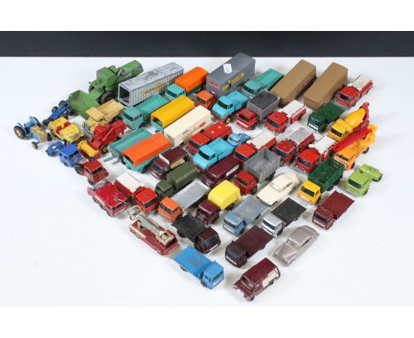 Around 40 Matchbox Lesney Series play worn diecast models to include 1 Mercedes Truck, 60 Site Hut Truck, 49 Unimog, 15 Tippa