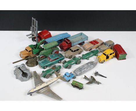 14 Mid 20th C play worn diecast models to include Dinky, Triang Spot On, Lone Star etc featuring Triang Spot On Bristol 406, 