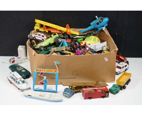 Large quantity of Mid 20th C onwards play worn diecast models to include Matchbox Battlekings Tank Transporter, Corgi The Che