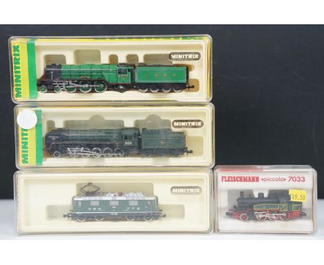 Four N gauge locomotives to include 3 x Minitrix (12058 Evening Star, 12950 Flying Scotsman &amp; 2071 SBB FFS 11127) and Fle