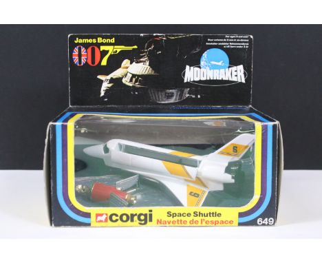 Boxed Corgi 649 James Bond 007 Moonraker Space Shuttle diecast model, with satellite, diecast ex, box vg with some light edge