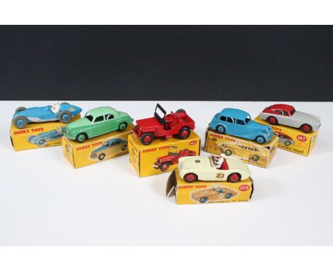 Six boxed Dinky diecast models to include 167 A.C.Aceca Coupe, 230 Talbot Lago Racing Car, 156 Rover 75 Saloon, 405 Universal