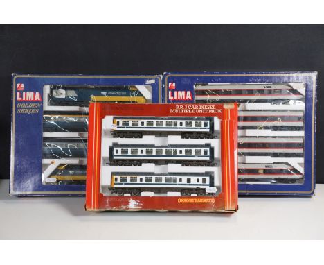 Two boxed Lima OO gauge Golden Series train packs to include 149742 GP IC and 149751 GW InterCity 125, plus a boxed Hornby OO