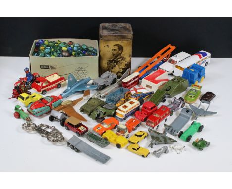 Quantity of play worn Mid 20th C diecast, plastic and tin plate models to include Corgi, Matchbox, Lone Star and Matchbox plu