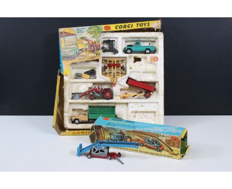 Boxed Corgi Agricultural Gift Set No 5 appearing near complete, play worn with tatty box missing window and a side end flap, 