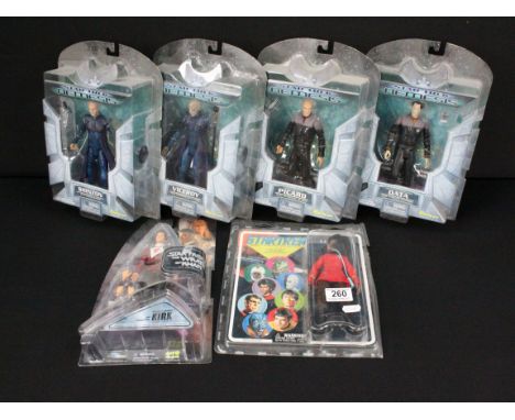 Six carded Diamond Select / Art Asylum Star Trek figures featuring Star Trek II The Wrath Of Khan Double Cross Kirk, 4 x Star