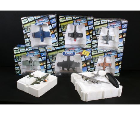 Six boxed Franklin Mint Armour Collection 1/48 diecast model aircraft to include B11B660 DH98 Mosquito Sammy, B11B596 ME-Bf 1