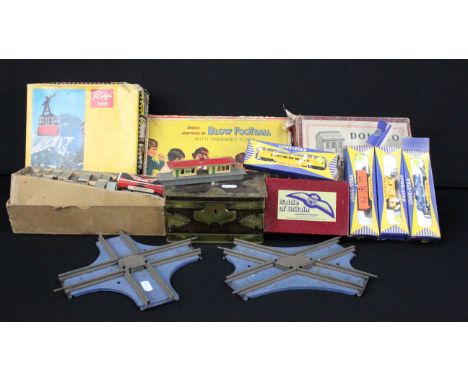 Collection of toys and games to include boxed Lehmann Rigi 900 tinplate cable car (vg with tatty box), 4 x boxed Lone Star Tr