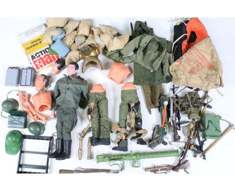 Collection of Tommy Gunn and Action Man figures and accessories to include Palitoy Action Man German action figure with brown