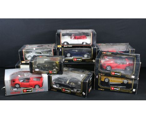 12 Boxed 1/18 and 1/24 diecast models to include Burago 1/24 Citroen 15CV TA, Burago 1/18 Ferrari F50, Maisto 1/18 Special Ed