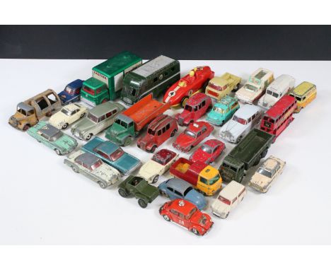 27 Mid 20th C play worn Dinky &amp; Corgi diecast models to include Corgi Volkswagen 1200 Saloon, Dinky 967 BBC TV Mobile Con
