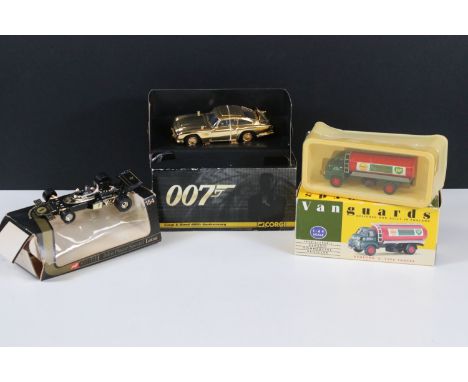 Three boxed diecast models including Corgi &amp; Bond 40th Anniversary CC04307 Goldfinger Aston Martin DB5, Vanguards VA7001 