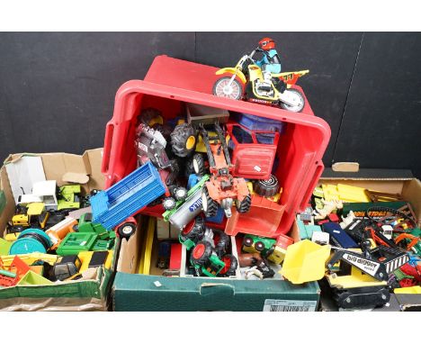 Quantity of play worn diecast models to include examples from Corgi, Mattel Hot Wheels, Siku, Britains, Dinky, etc featuring 