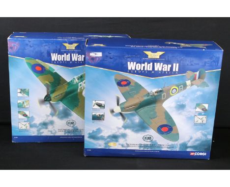 Two boxed Corgi Aviation Archive Europe &amp; Africa diecast models to include AA33901 Supermarine Spitfire MK1A X4590/PR-F, 