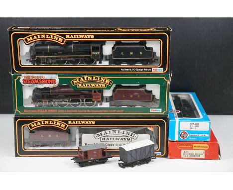 Five boxed OO gauge locomotives to include Hornby R553 Caledonian Railway 4-2-2 Locomotive, Palitoy Mainline 37-092 Parallel 