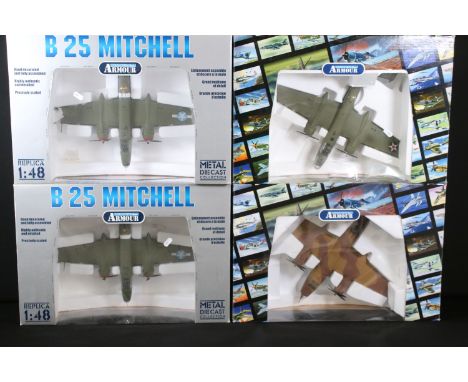 Four boxed Franklin Mint Armour Collection 1/48 diecast model aircraft to include 2 x 98179 USAAF WWII B-25D Mitchell 345BG-5