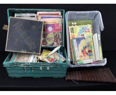 Collection of vintage comics, toys and magazines circa mid 20th C onwards to include Wizards, Boys Own Paper, Rover, Shoot, A
