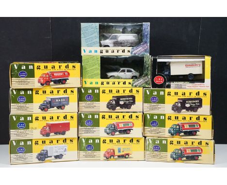 13 Boxed Vanguards diecast models featuring 3 x VA7001 Shell BP, 2 x VA8005 Merrydown Cider, VA8000 Heinz, VA8006 Post Office