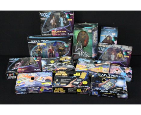 Collection of boxed Playmates Star Trek figures and accessories featuring Holodeck Series Dixon Hill set, The Next Generation
