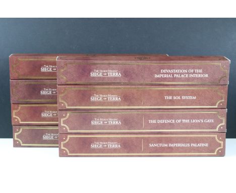 Warhammer - Eight boxed Warhammer The Horus Heresy The Siege Of Terra leather / cotton maps featuring The Imperial Palace, Me