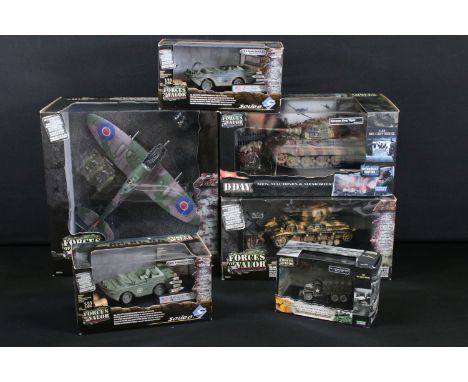 Six boxed 1/32 and 1/72 Forces Of Valor D-Day Commemorative Series diecast models to include German Flakpanzer IV Wirbelwind 