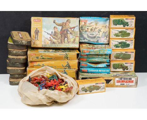 18 Boxed Airfix HO/OO and 1/32 scale plastic model figure and vehicle sets to include Japanese Infantry Military Series, Amer