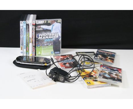 Gaming - Playstation PSP handheld console with slipcover, power cable and 5 x boxed games (Pro Evo 6, Need for Speed Carbon O