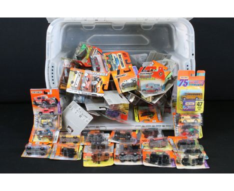 Around 90 carded Matchbox diecast models featuring Matchbox 60th Anniversary, MBX Construction, 47 Rotwheeler, 1997 Edition 7
