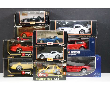 10 Boxed diecast models to include 4 x Maisto (3 x 1/24 &amp; 1 x 1/18), 3 x Burago (2 x 1/18 &amp; 1 x 1/18), Revell Metal 1