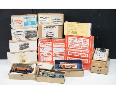 20 Boxed bus metal model kits to include Streetscene Series, RTC Models, Westward, Model Bus Company, etc, all appearing buil
