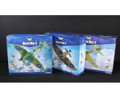 Three boxed Corgi Aviation Archive Europe &amp; Africa diecast models to include 1/32 AA33901 Supermarine Spitfire MK1A X4590