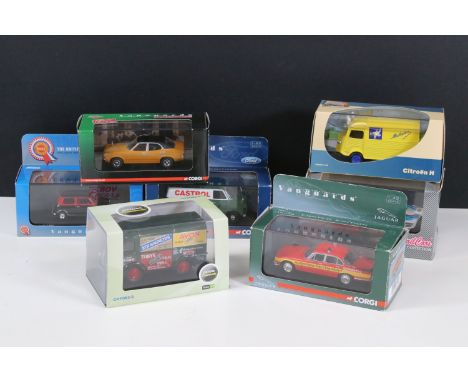 Seven boxed / cased diecast models to include 4 x Corgi Vanguards (VA10302 Ford Cortina MkIII GXL in maize yellow, VA06619 Fo