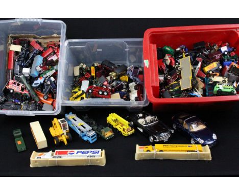 Large quantity of diecast models to include Majorette, Lledo, Burago, Corgi etc (three boxes)