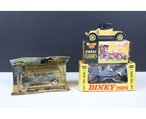 Three boxed Corgi and Dinky diecast models to include Dinky 475 1908 Ford Model T, Corgi Classics 9032 1910 Renault and Corgi
