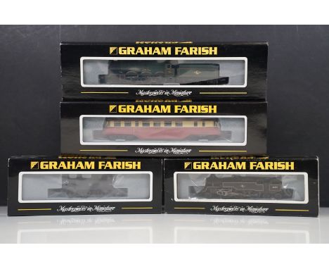 Four cased / boxed Graham Farish N gauge to include 371-627 GWR Railcar BR crimson / cream, 372-203 3F Jinty 47593 BR black e