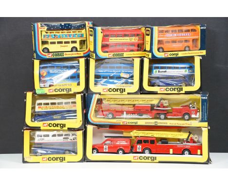 10 Boxed Corgi diecast models featuring 1 x Code 1 Dennis TI and Ford Escort U.V Brigade Open Week ltd edn model with coa num