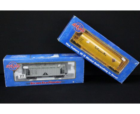 Two boxed Atlas O gauge Steam Era Classics items of rolling stock to include #6310-1 ACF 3 Bay Cylindrical Hopper and #9386-3
