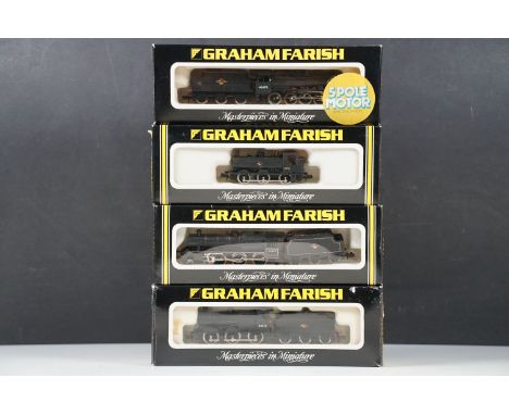 Four boxed Graham Farish N gauge locomotives to include 1805 Class Five BR, 1845 Class 4F Tender Loco 0-6-0 BR, 1125 Class 57