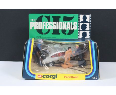 Boxed Corgi 342 The Professionals Ford Capri diecast model complete with figures, diecast ex, box vg with squashing to plasti