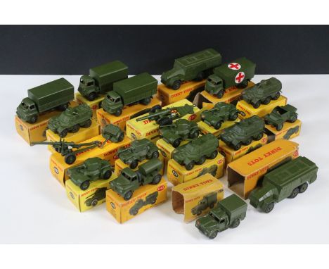19 Boxed Dinky military diecast models to include 2 x 677 Armoured Command Vehicle, 626 Military Ambulance, 3 x 670 Armoured 