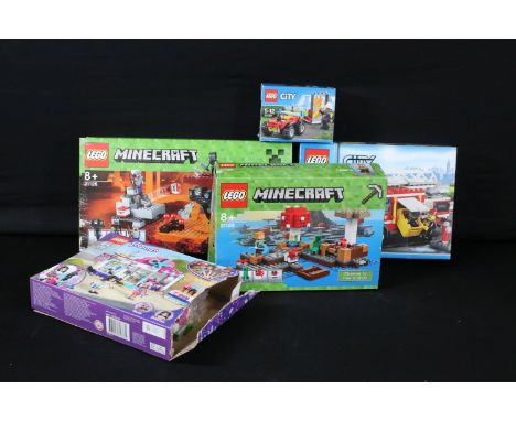 Lego - Five boxed Lego sets featuring 2 x Minecraft sets (21129 The Mushroom Island missing minifigs &amp; 21126 The Wither m